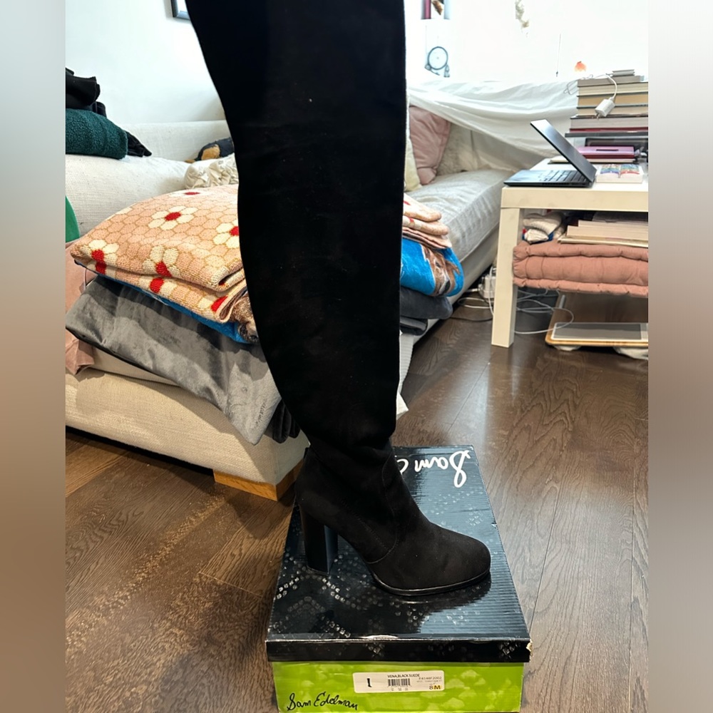 Sam Edelman Vena Black Suede Over the Knee Boot